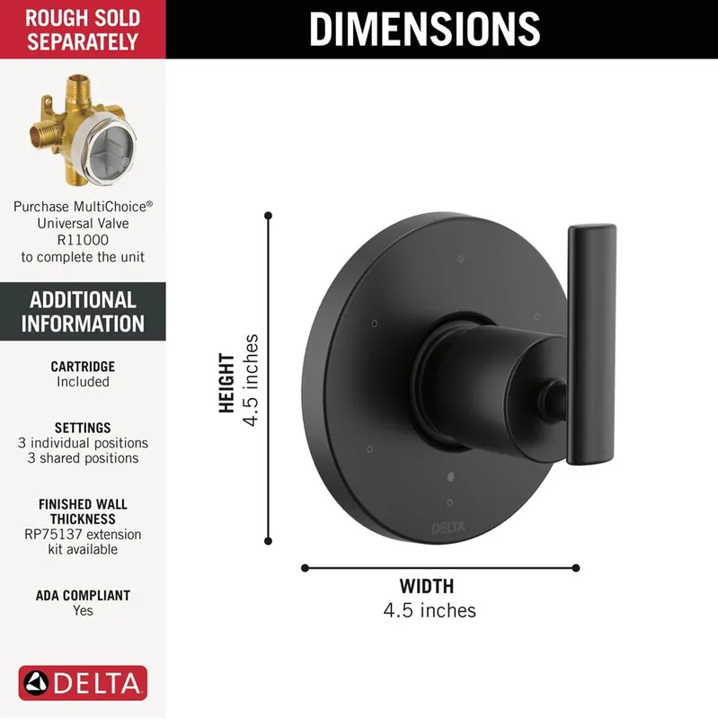 Delta Faucet T11942-BL Altado 6-Setting 3-Port Diverter Trim