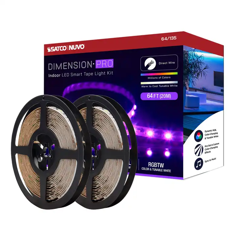 Satco 64-135 Tape/RGBTW-HO/IP20/JBOX/SF/64 feet Tape Light 68W