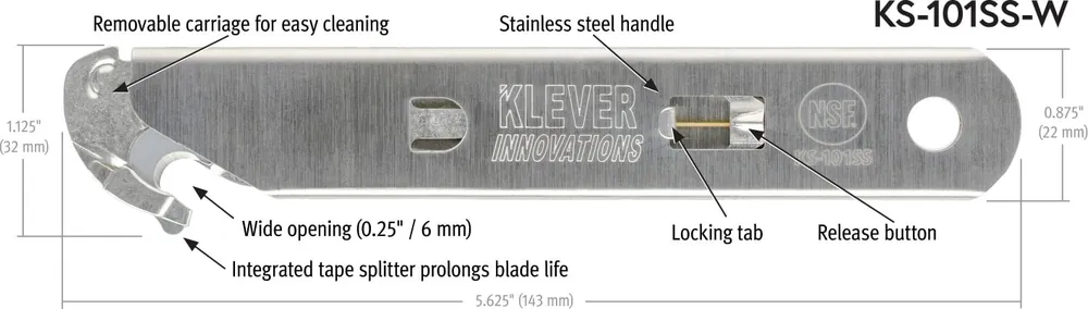 Klever KS-101SS-W Ks Series Safety Cutter 5-5/8 in L, Pack of 5
