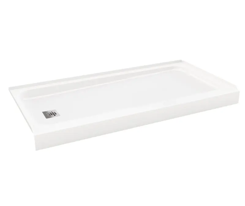Bootz Industries 010-1003-00 ShowerCast White 60 in x 30 in Shower Base, Left Hand (LH) Chrome Square Drain