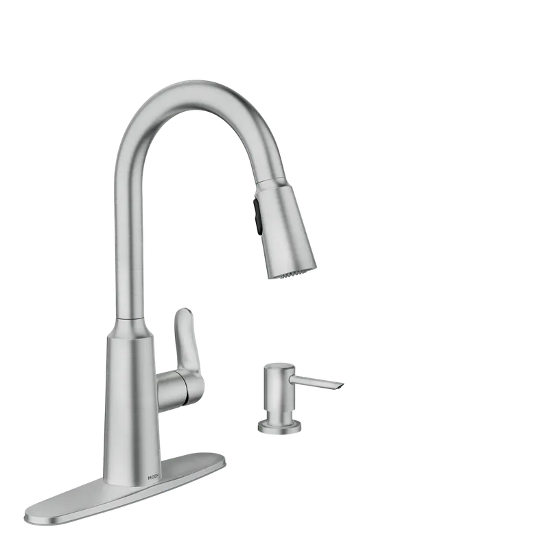 Moen 87028BL Edwyn 1-Handle Deck-Mount Pull-Down Handle Kitchen Faucet (Deck Plate Included)