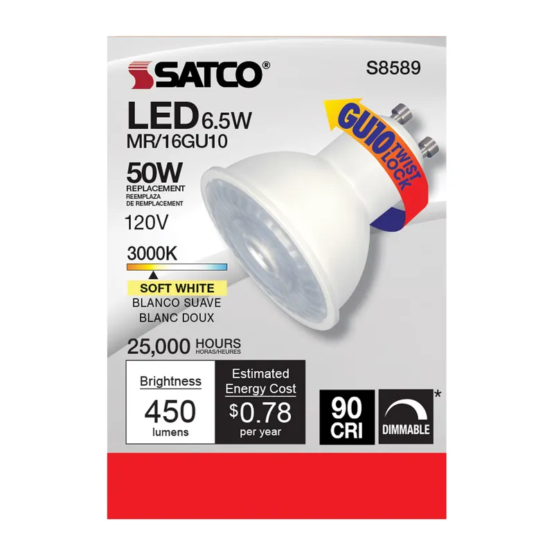 Satco S8589 LED MR16 LED 3000K 40 feet Beam Angle GU10 Base 120 Volts
