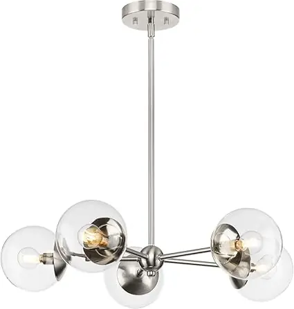 Progress Lighting P400325-009 Atwell Collection - Mid-Century Modern Chandelier Brushed Nickel 28-Inch
