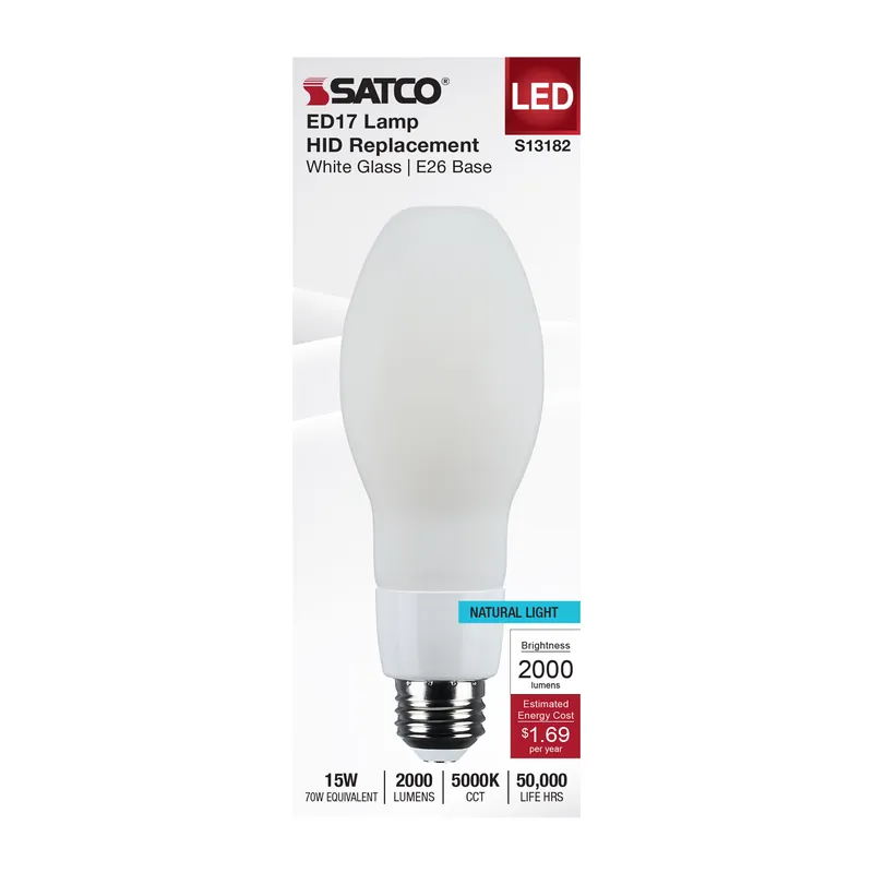 Satco S13182 15W LED HID Replacement ED17 5000K E26