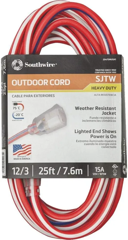 Southwire 2547SWUSA1 12/3 SJTW Extension Cord with Power Light Indicator 25 feet
