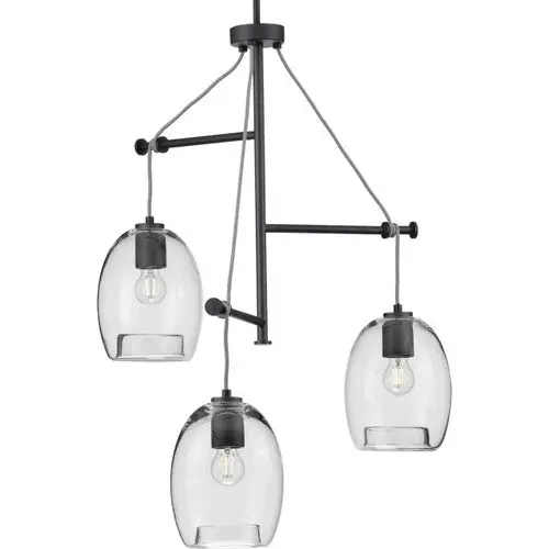 Progress Lighting P500160-143 Caisson Collection Three-Light Graphite Clear Glass Global Pendant Light