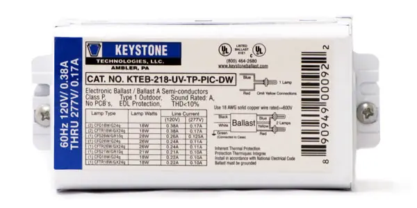 Keystone KTEB-218-UV-RS-DW-KIT 1 or 2x 18W 4-pin CFL Ballast Replacement Kit