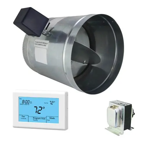 Io Hvac Controls UT32-VK-08 Ventilation Kit with Titan Thermostat 8 inches 24V Powered Open / Spring Closed Damper and 20VA Transformer