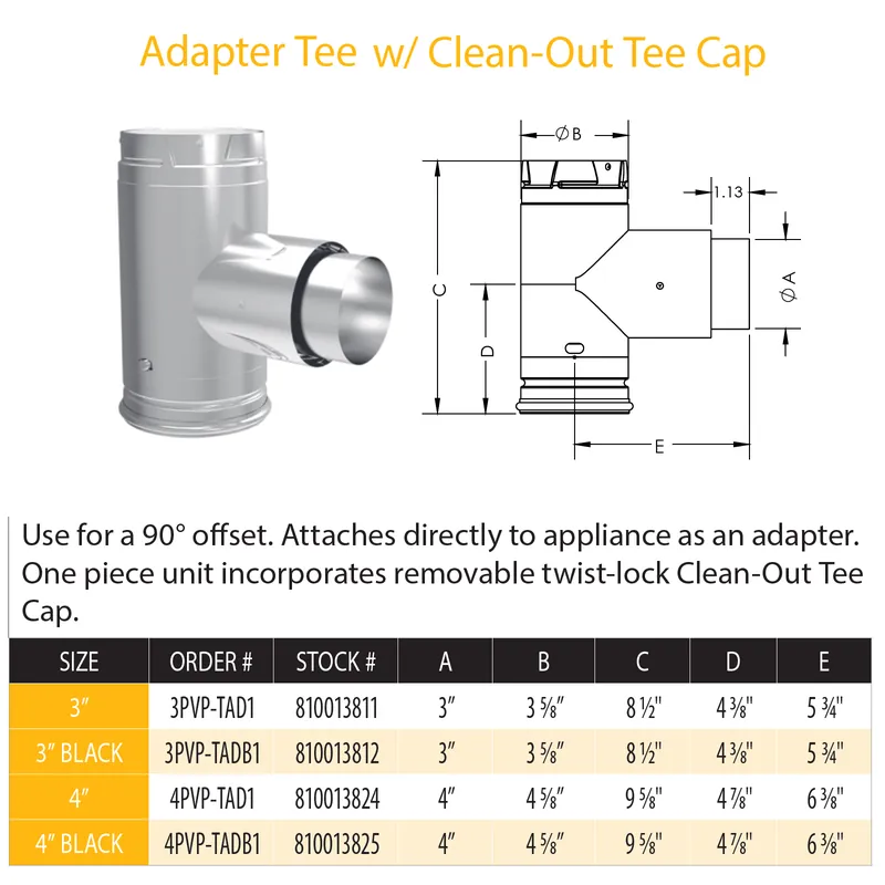 Duravent 3PVP-TAD1 PelletVent Pro 3 Inch Adapter Tee with Cleanout