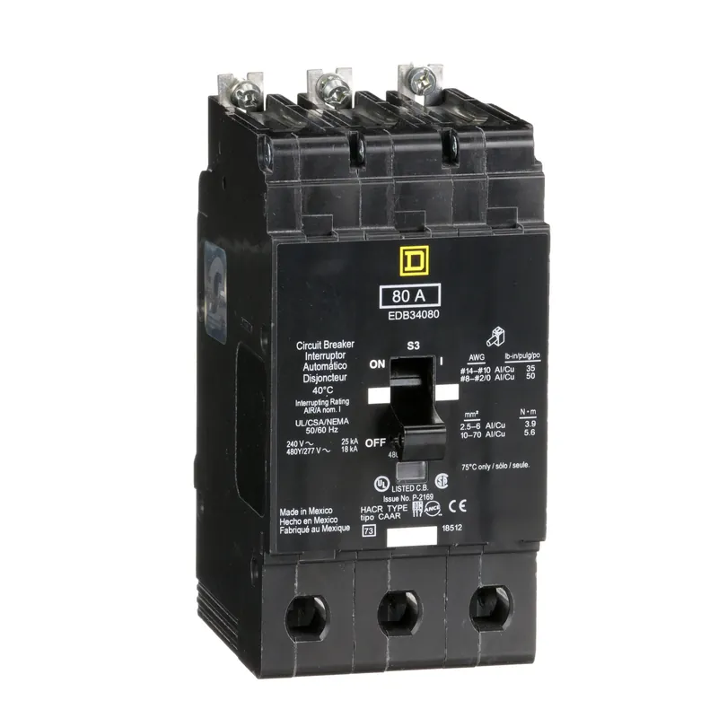 Square D EDB34080 miniature circuit breaker 80 amp 3 pole