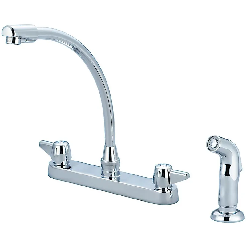 Central Brass 0123-A07 Deck Mounted Kitchen Faucet with High-Rise Swivel Spout, Side Spray and Lever Handles