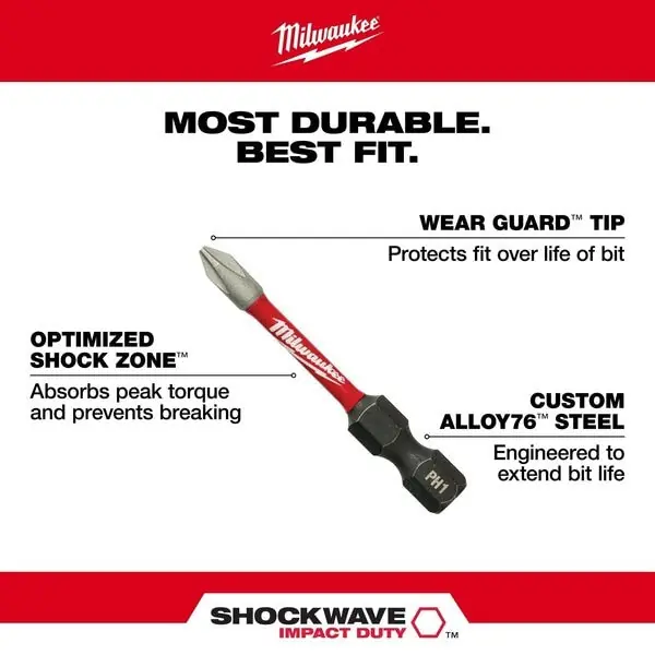 Milwaukee G4299994 Shockwave 2 in Phillips No. 2 Impact Duty Power Bit, 15PK