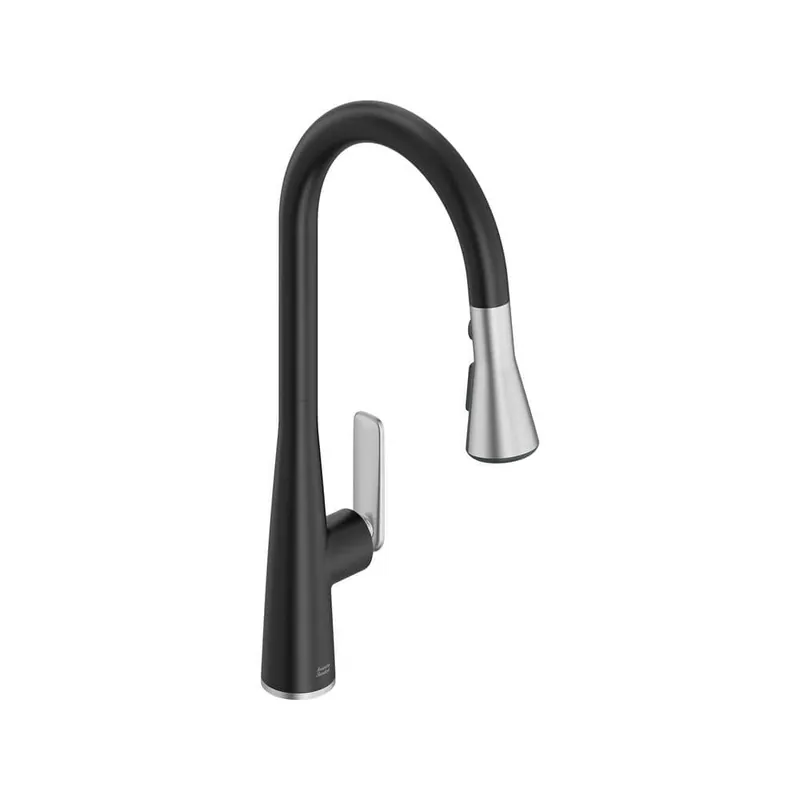 American Standard 1048814230 Kitchen Faucet Aspirations with 2 Integral Check Valves 1 Lever ADA Matte Black/Stainless Steel High Arc Pull Down with 3 Spray Function Swivel 360DEG 1/3 Hole Deck Mount 1.8 Gallons per Minute