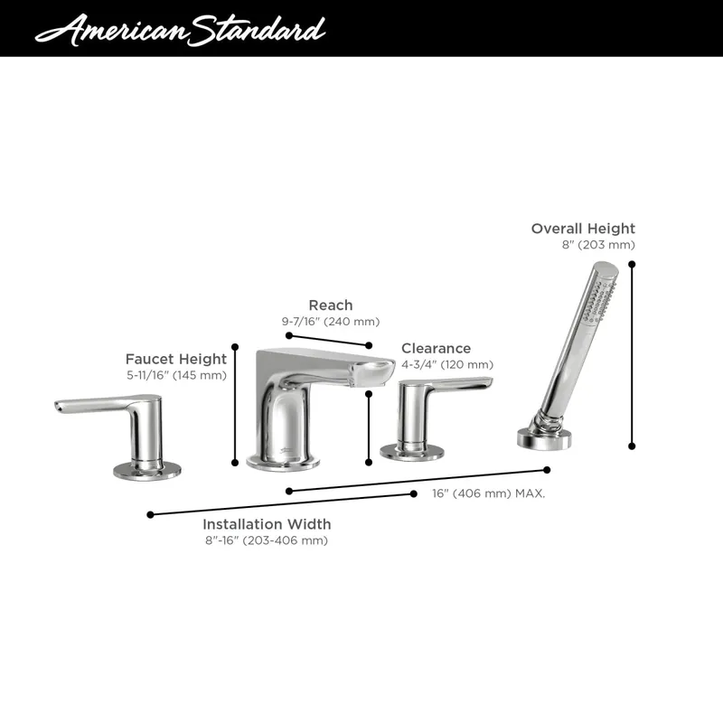 American Standard T105901.243 Studio S Two Handle Roman Tub Faucet With Personal Shower For Flash Rough-In Valves