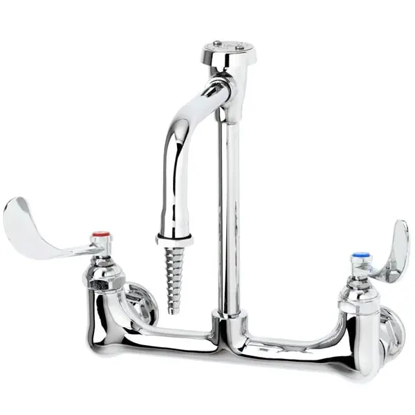 T&S Brass BL-5725-09CRWH4 Lab Faucet 8 inches Wall Mount Ceramas Swivel VB Nozzle Serrated Tip 4 inches Wrist Handles