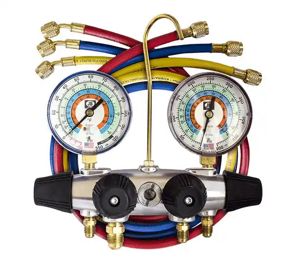 Jb Industries 25133 R22/R404A/R134A 4-Port Manifold W/ 3-1/8 inches Gauges and Hoses