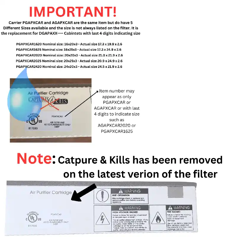 Carrier PGAPXXCAR2025 MERV 13 Filter 20x25x3 replacement AGAPXCAR2025