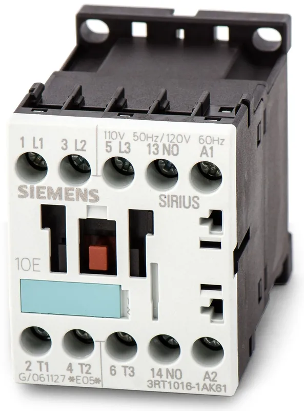 Siemens 3RT1016-1AK61 Contactor 110/120 VAC 9 Amp 7.5 Hp 3-Phase 3-Pole 1NO Screw Terminal
