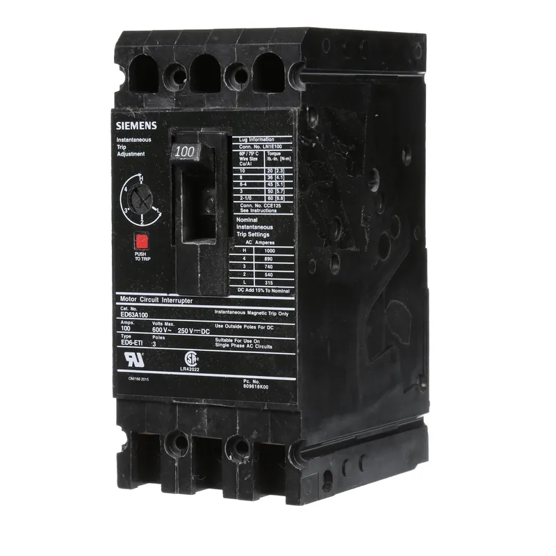 Siemens ED63A100 Type Ed6-Eti 3 Pole 100A Motor Circuit Interrupter Breaker