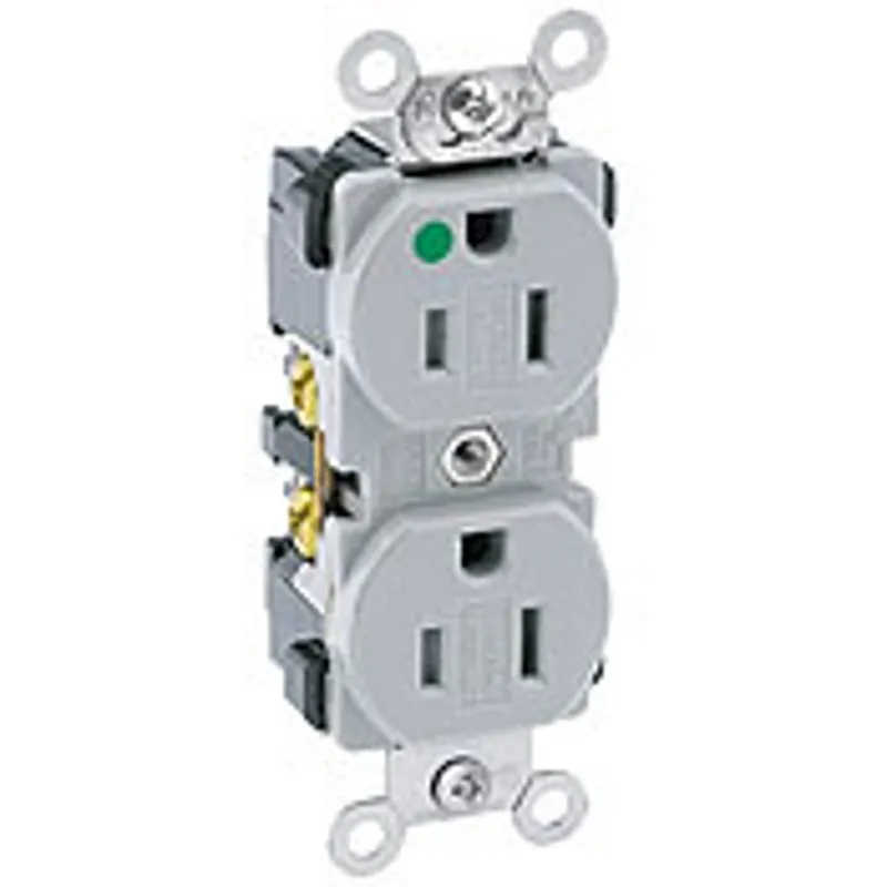 Leviton 8200-SGI 15-Amp, 125 Volt, Extra Heavy Duty Hospital Grade, Duplex Receptacle, Tamper-Resistant, Straight Blade, Self Grounding