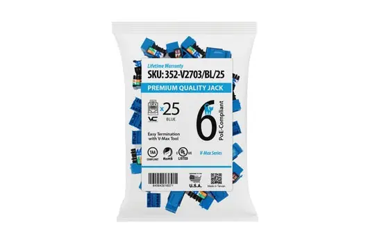 Vertical Cable 352-V2703/BL/25 cat6 Data Grade Keystone Jack (25 Pack)