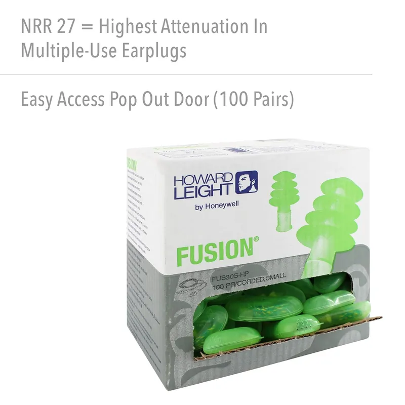 Howard Leight FUS30S-HP Fusion Corded Reusable Small Earplugs 100-Pairs