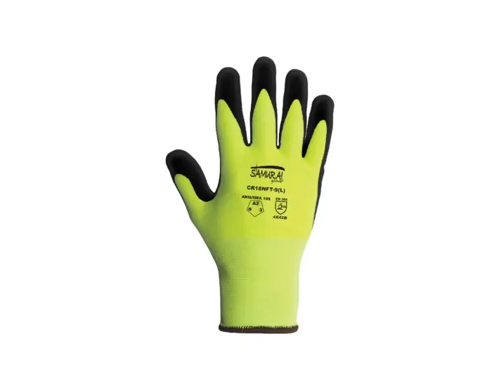 Global Glove CR18NFT Samurai Glove FDA and anti-static/electrostatic compliant nitrile-coated high-visibility Tuffalene gloves