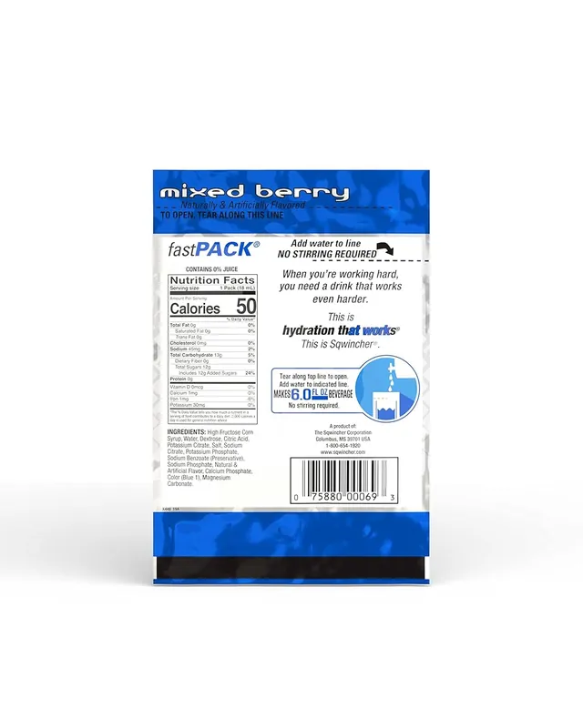 Sqwincher 015300-MB Fast Pack Liquid Concentrate Mixed Berry .6 fl oz (4 Packs of 50)