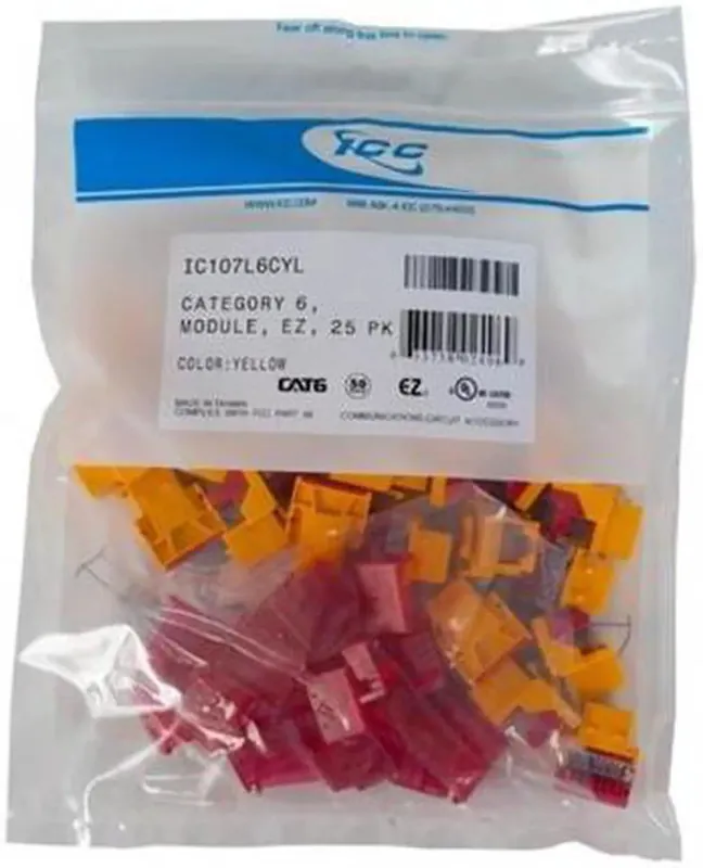 Icc IC107L6CYL Cat6 Rj45 Keystone Jack for Ez Style 25-Pack