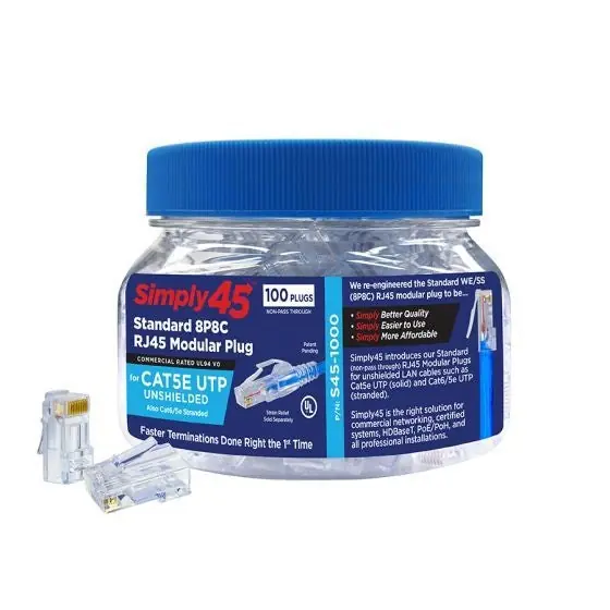 Scp Scp-1000 / S45-1000 Simply45 Unshielded Standard WE/SS (8P8C) RJ45 Modular Plugs