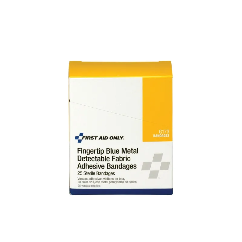 First Aid G173 Blue Metal Detectable Fabric Fingertip Bandages 25/bx