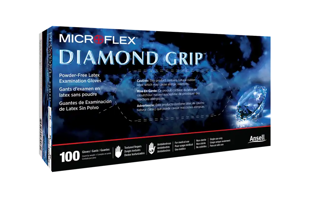 Ansell MF-300-S Microflex Diamond Grip Small Natural Rubber Latex Disposable Gloves