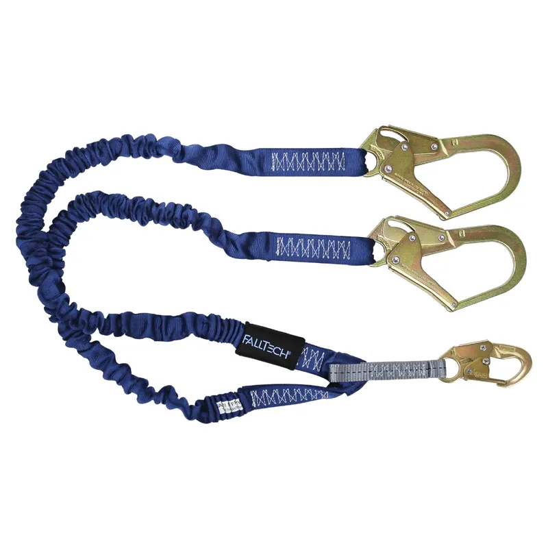 Falltech 8240Y Elastech 4-1/2 feet to 6 feet Shock Absorbing Lanyard with 3 Snap Hooks