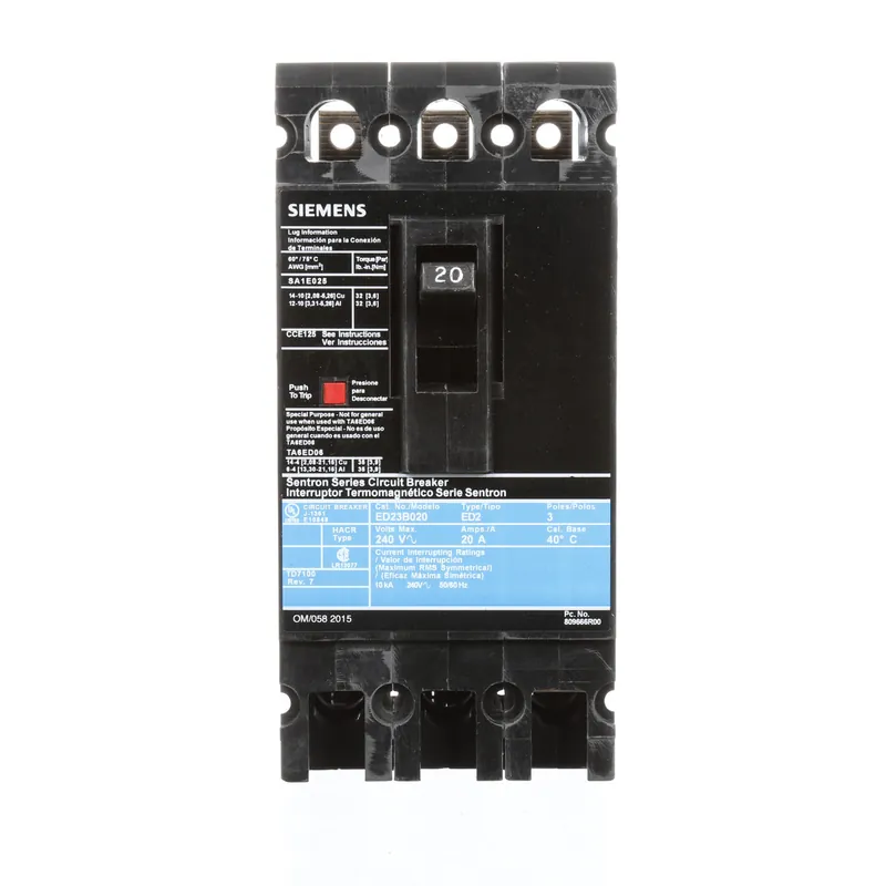 Siemens ED23B020 Sentron Molded Case Circuit Breaker 20A