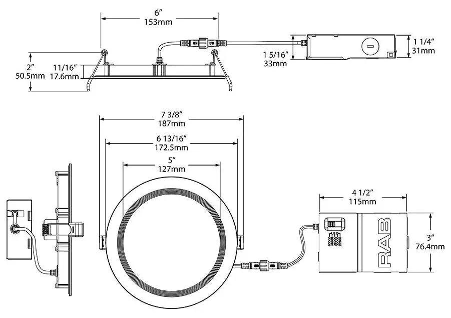 Rab WFRL6R139FA120WB Edge-Lit Wafer CCT Field Adjustable 6 inches No Housing Required