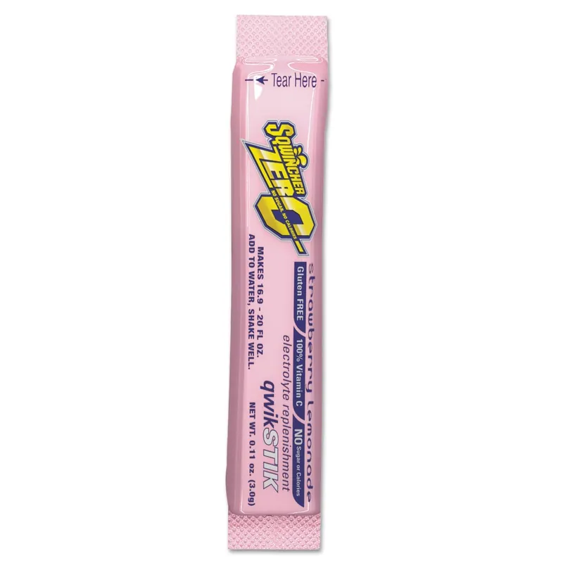 Sqwincher 060099-SL Qwik Stik ZERO Instant Powder Concentrate Stick Strawberry Lemonade Electrolyte Drink (50 Each Per Package)