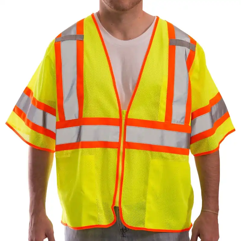 Tingley V70332-S/M Job Sight Class 3 Safety Vest, Mesh, 2-Tone Tape, Zipper, Lime, Size: S-M