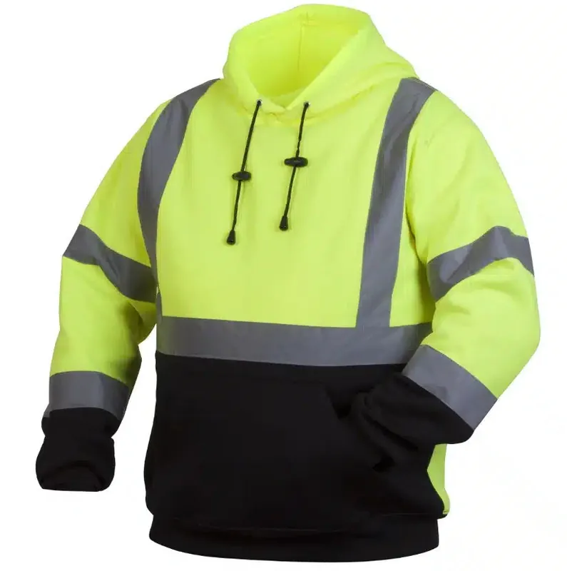 Pyramex RSSH3210T-L Hi Vis Yellow Black Bottom Pullover Safety Sweatshirt with Hood (Tall)