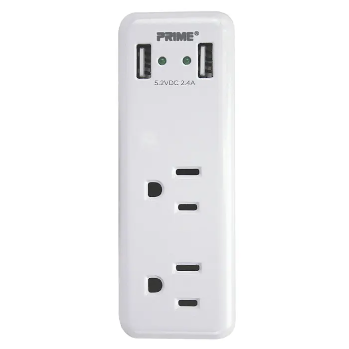 Prime Wire & Cable PBUSB242 2-Outlet 2-Port 2.4A USB Charger