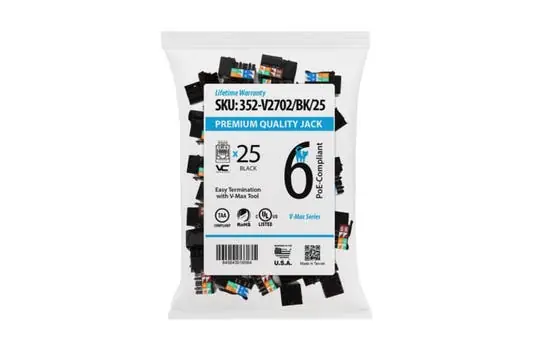 Vertical Cable 352-V2702/BK/25 Cat6 Data Grade Keystone U-Jack - 25 Pack