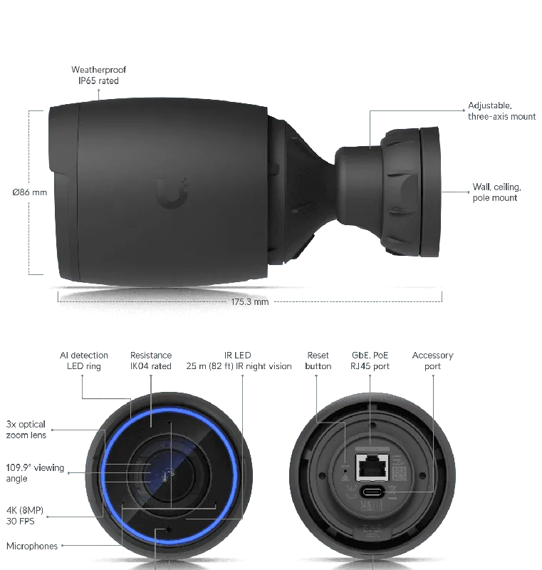 Ubiquiti UVC-AI-PRO AI Pro 8MP 4K PoE Camera 3x Optical Zoom