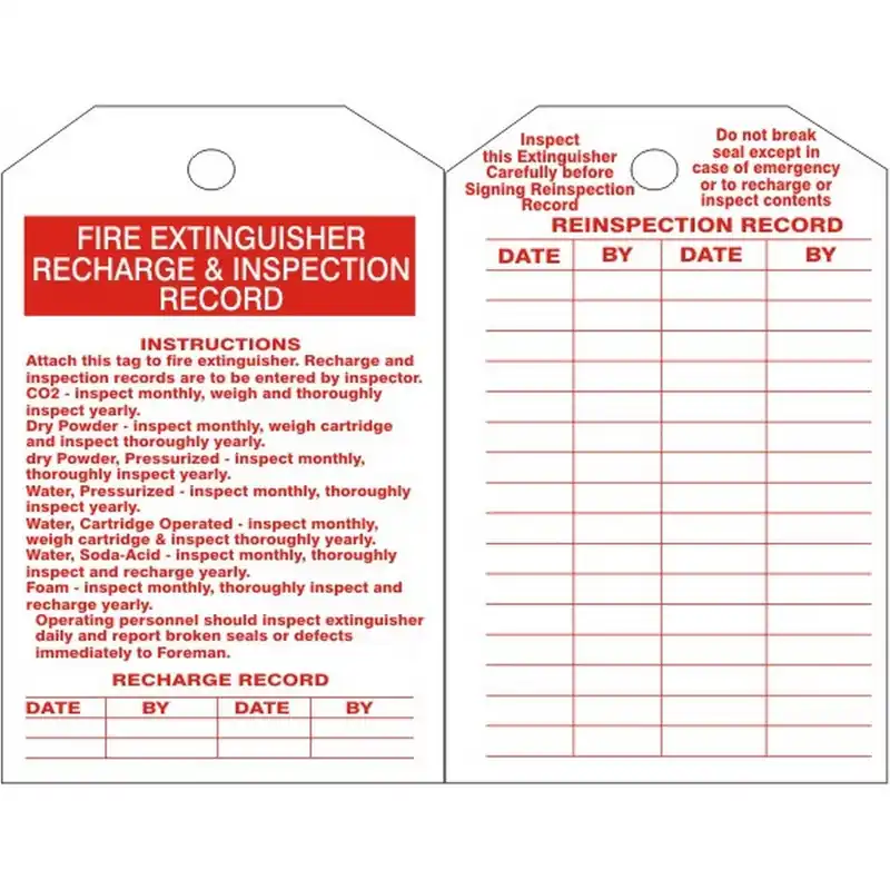 Safehouse Signs VT-206 Fire Extinguisher Recharge and Inspection Tags 6X3 (25/Pack)