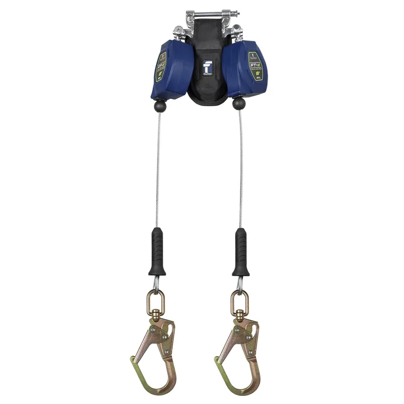 Falltech 82808TP0S 8 feet Ft-X Cable Class 2 Leading Edge Personal Srl-P, Twin-Leg With Steel Swivel Mini Rebar Hooks With Speedlink REPLACEMENT 82808RP0S