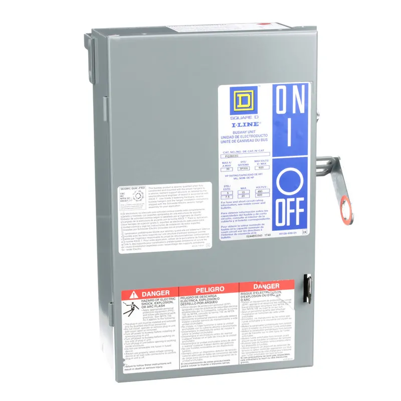 Square D PQ3603G 600 VAC 30 Amp 3-Pole Fusible Plug-In Unit