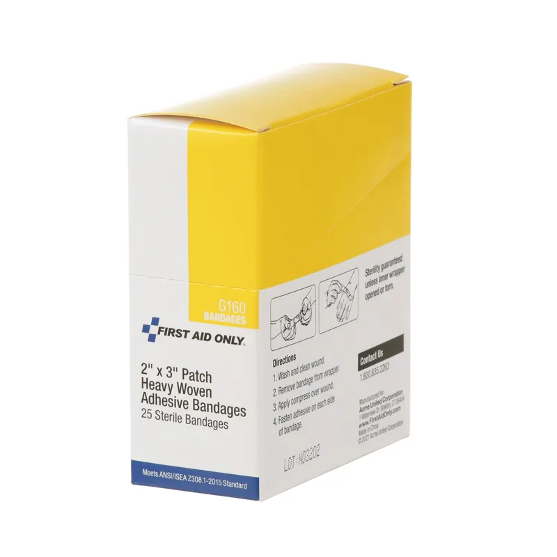 First Aid G160 Adhesive Heavy Woven Fabric Bandages 2 inchesx3 inches (25/Box) Replacement MPN