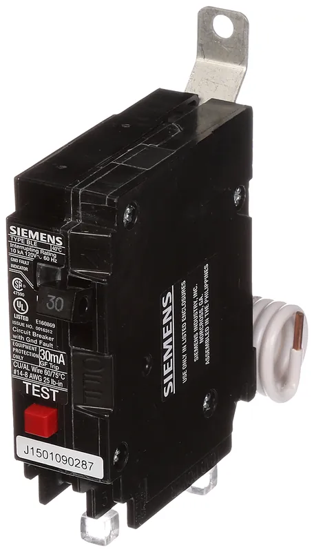 Siemens BE130 Circuit Breaker 120 Volt 30 Amp 1-Pole 10 Kaic 30 mA GFCI Type BLE Molded Case