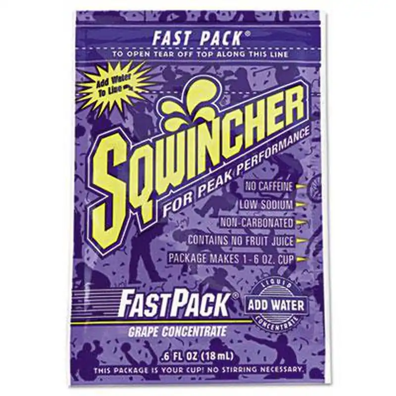 Sqwincher 015302-GR Fast Pack Flavored Liquid Mix Singles Grape 6 oz