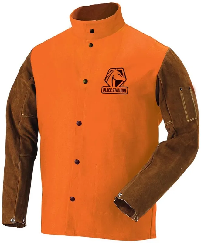 Revco FO9-30C/BS-XL Black Stallion X-Large Orange And Brown Cotton/Cowhide Flame Resistant Jacket With Snap Closure