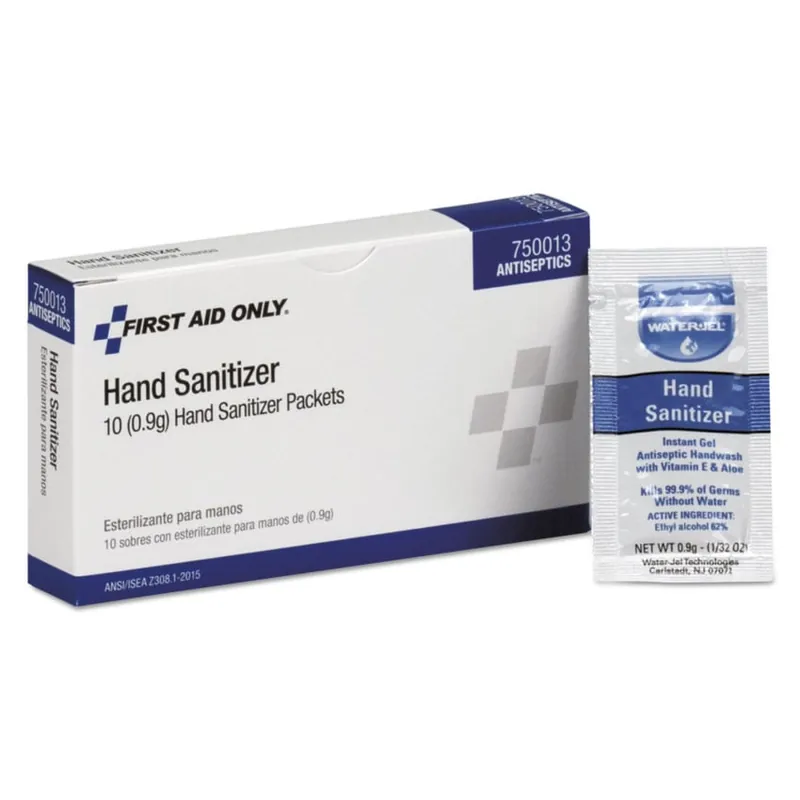 First Aid 750013 Hand Sanitizer Packets 0.9 g, 10/Box