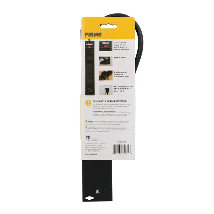 Prime Wire & Cable PB801123 6-Outlet Metal Power Strip 1875W with 3-Feet Cord